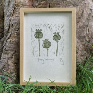 Poppy Seedheads Linoprint
