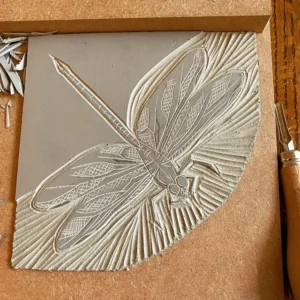 Hand printed linoprint dragonfly card 2
